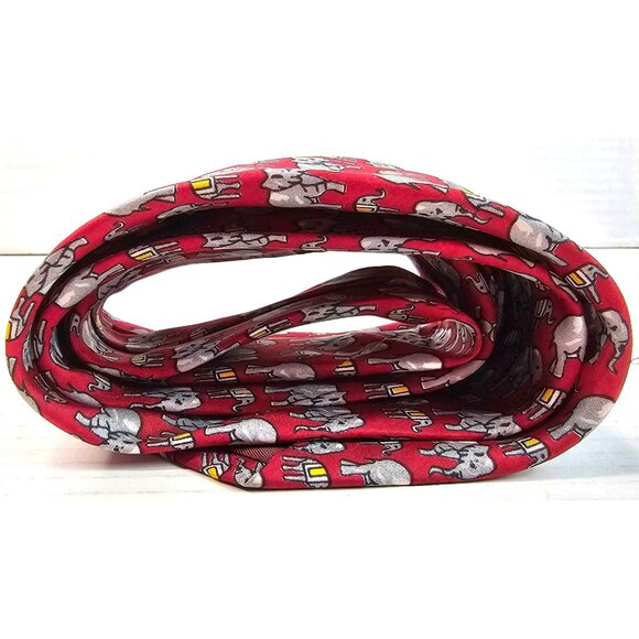 Vtg Cauvery Red Elephant Pattern Tie Pure Silk Mens Neckwear Burgundy India - Picture 7 of 7